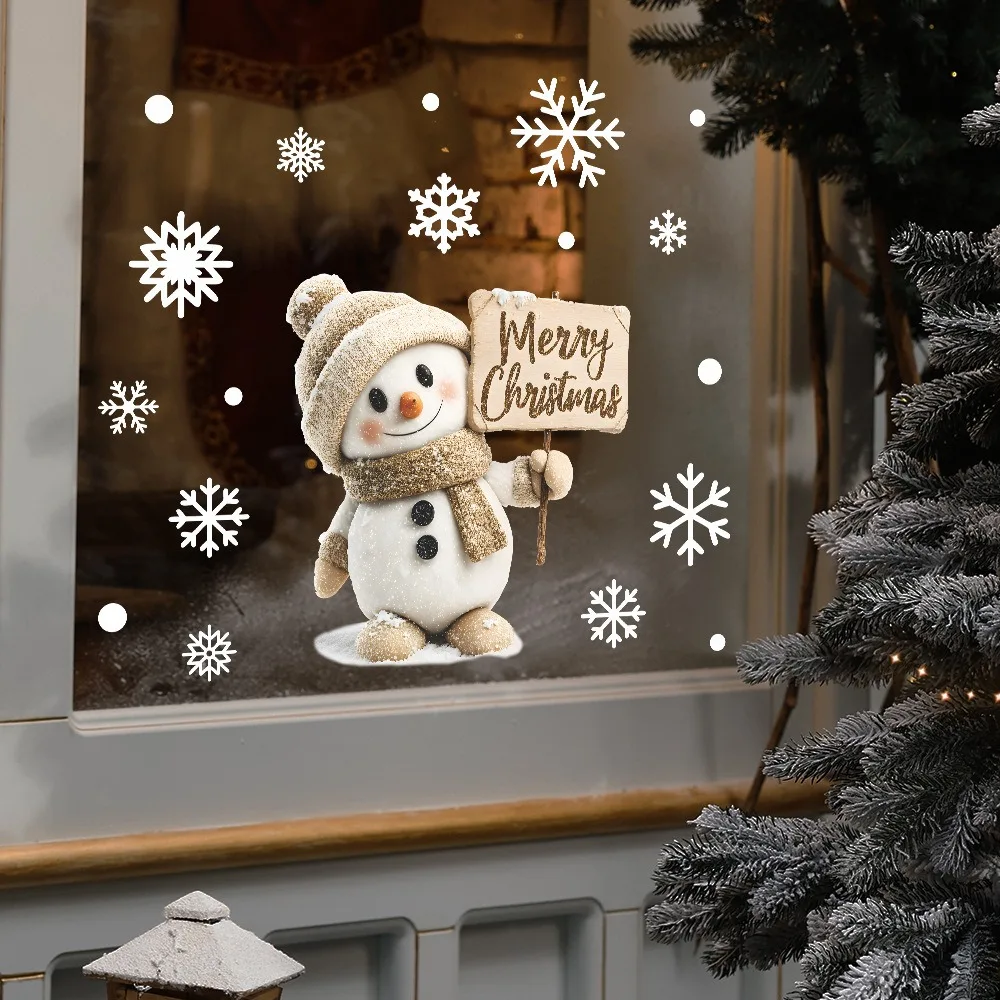 Baby Nursery Wall Decals - Weihnachts-Fensteraufkleber, Cartoon-Weihnachtsmann, Schneemann, statisch haftend, abnehmbar,