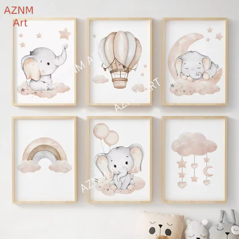 Baby Nursery Home - Elefanten-Ballon, Regenbogen, Mond, Sterne, Wolke, Schaukel,