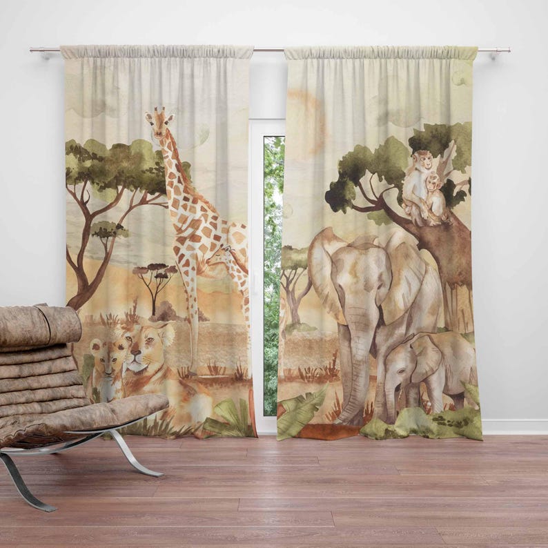 Baby Nursery Office - Vorhänge für Mama und Baby, Safari-Tiere,