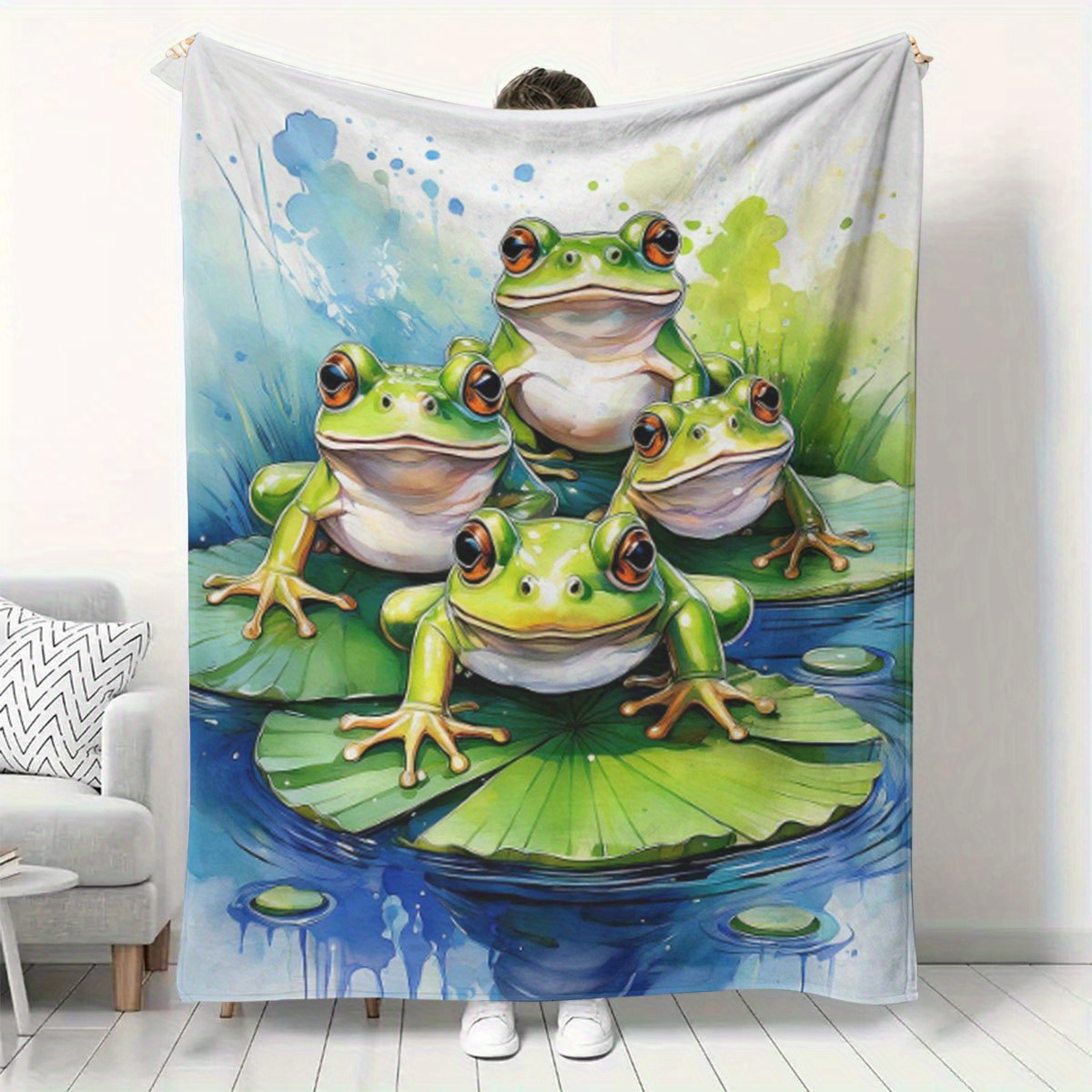 Baby Nursery Nature Theme - Super süße Frosch-Teich-Decke für Kinderzimmer-Deko, Boho-Naturthema,