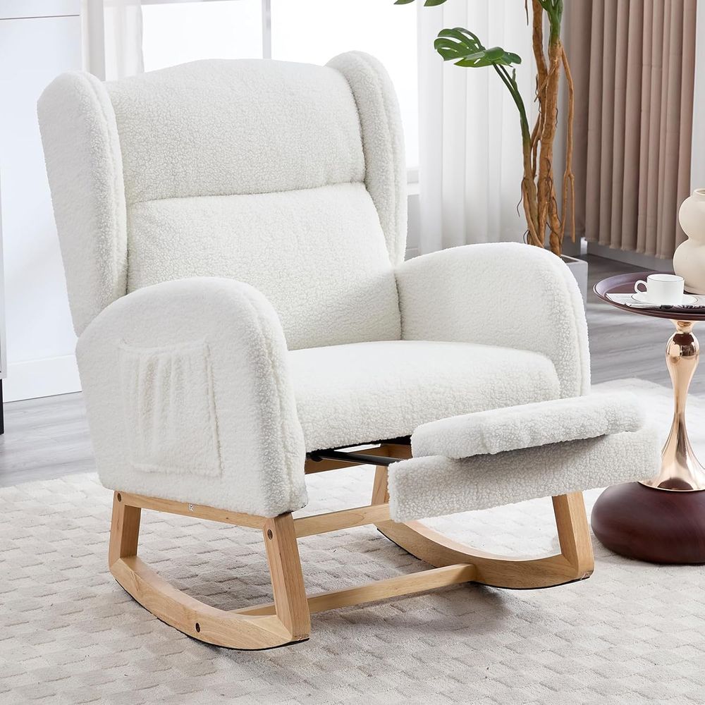 Rocking Chair Nursery - Gepolsterter Kinderzimmer-Schaukelstuhl mit Hocker, Beistelltisch und