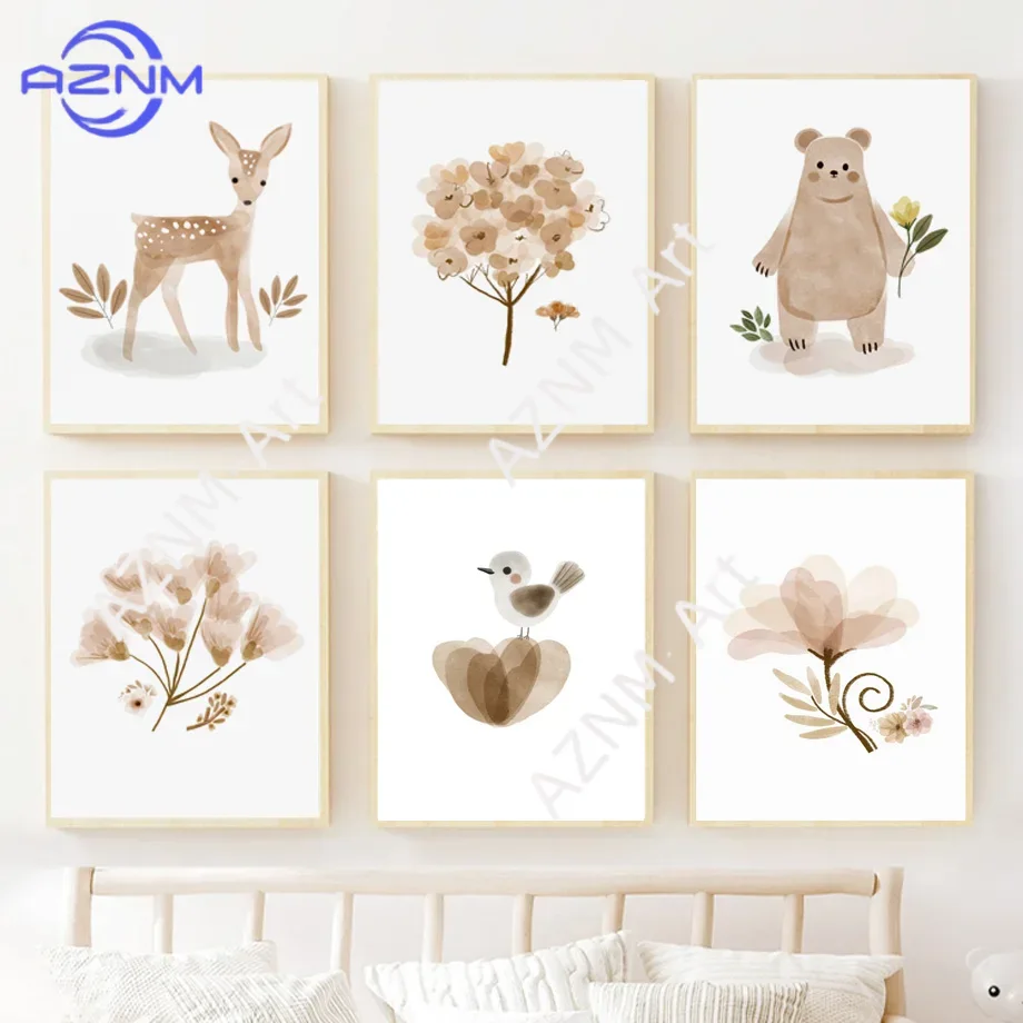 Baby Nursery Paintings - Boho Kinderzimmer Wandkunst Leinwand – Niedliche