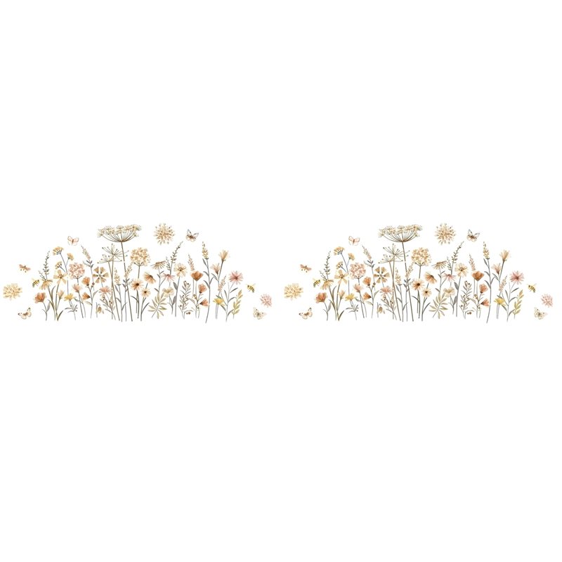 Baby Nursery Wallpaper Girl - 【EFFIZIENZVOLL】2X Boho-Blumen-Wandaufkleber, Wildblumen-Blumen-Gras-Aufkleber für Babyzimmer, Mädchenzimmer,