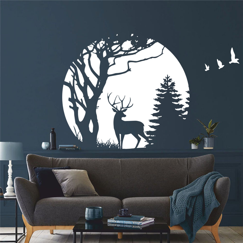 Baby Nursery Jungle - Kreis Wald Deer Kiefer Wand Aufkleber