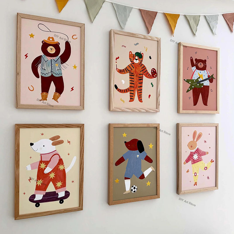 Baby Nursery Paintings - Lustige Cartoon-Tier Kinderzimmer Wandkunst Leinwandbilder Bär