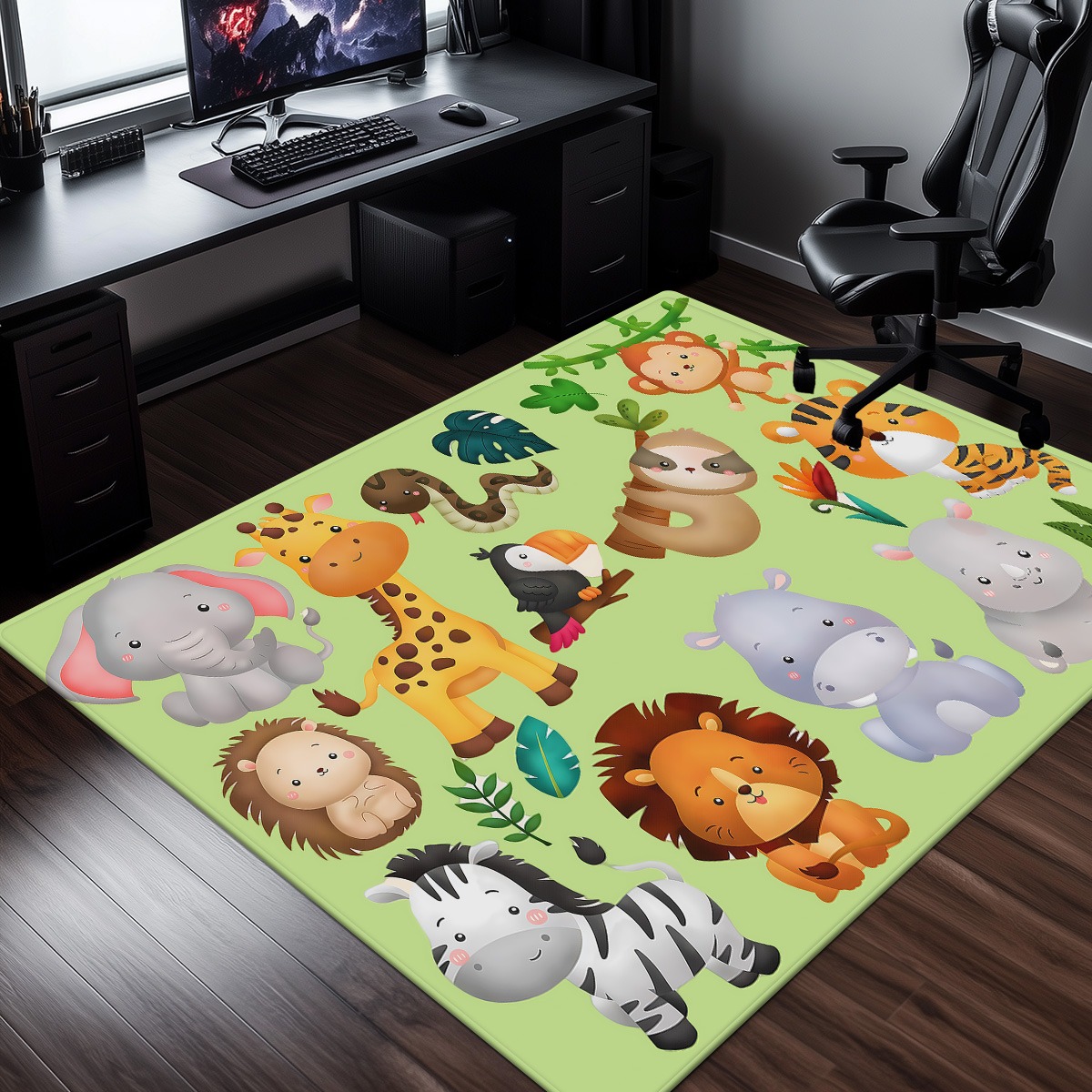 Baby Nursery Jungle - Niedlicher Dschungel-Tierdruck, Kristall-Samt-Teppich für Kinderzimmer, Spielbereich,