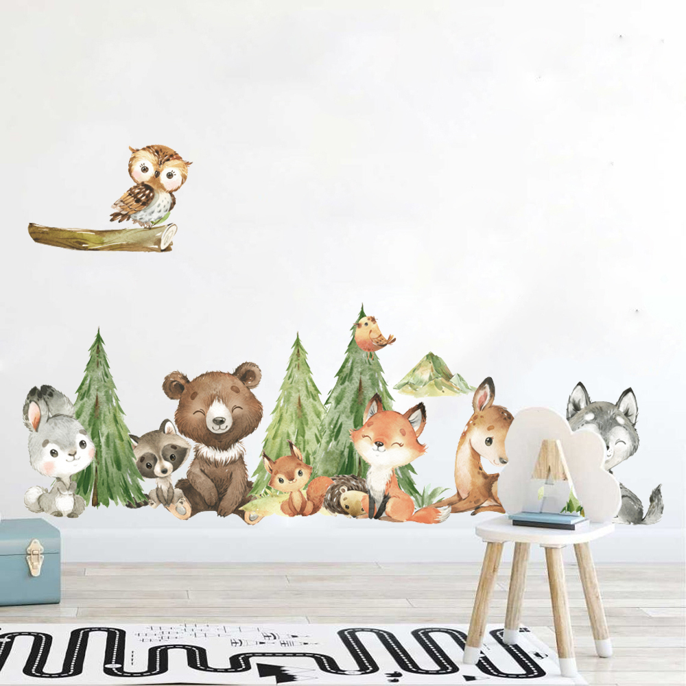 Baby Nursery Panelling - Cartoon Aquarell Wald Tier Wandaufkleber Kinderzimmer