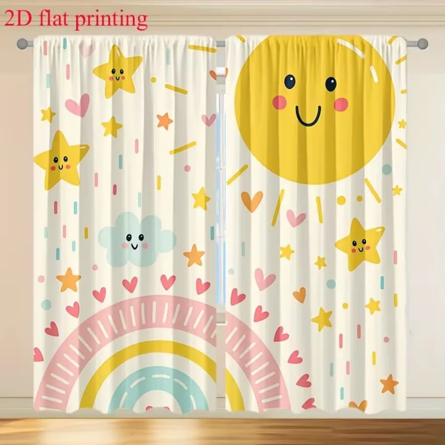 Baby Nursery Youtube - Niedliche Cartoon-Regenbogen-Sonne-Wolken-Kinderzimmer-Vorhänge, Fenstervorhang-Hintergrund für Babyzimmer-Dekoration