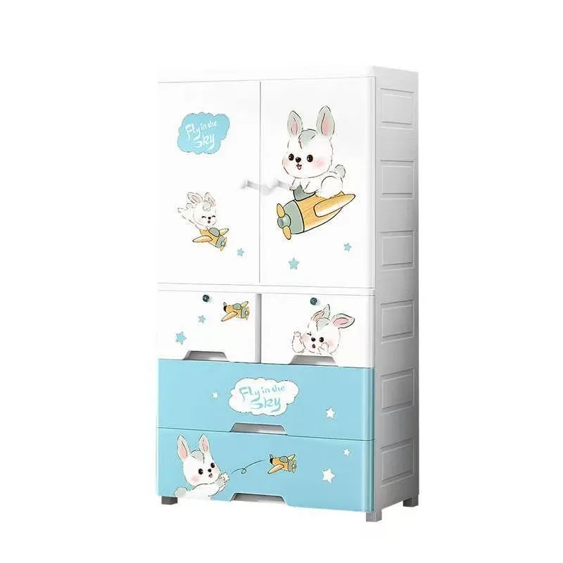 Baby Nursery Wardrobe - 70cm Kinder-Kleiderschrank aus Kunststoff mit Cartoon-Motiv,