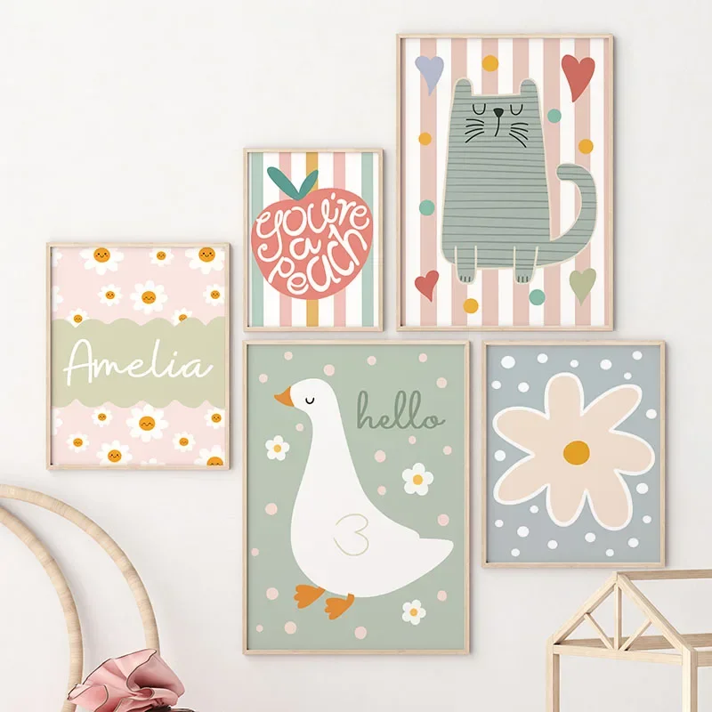 Baby Nursery Paintings - Cartoon Katze Ente Vogel Apple Benutzerdefinierte
