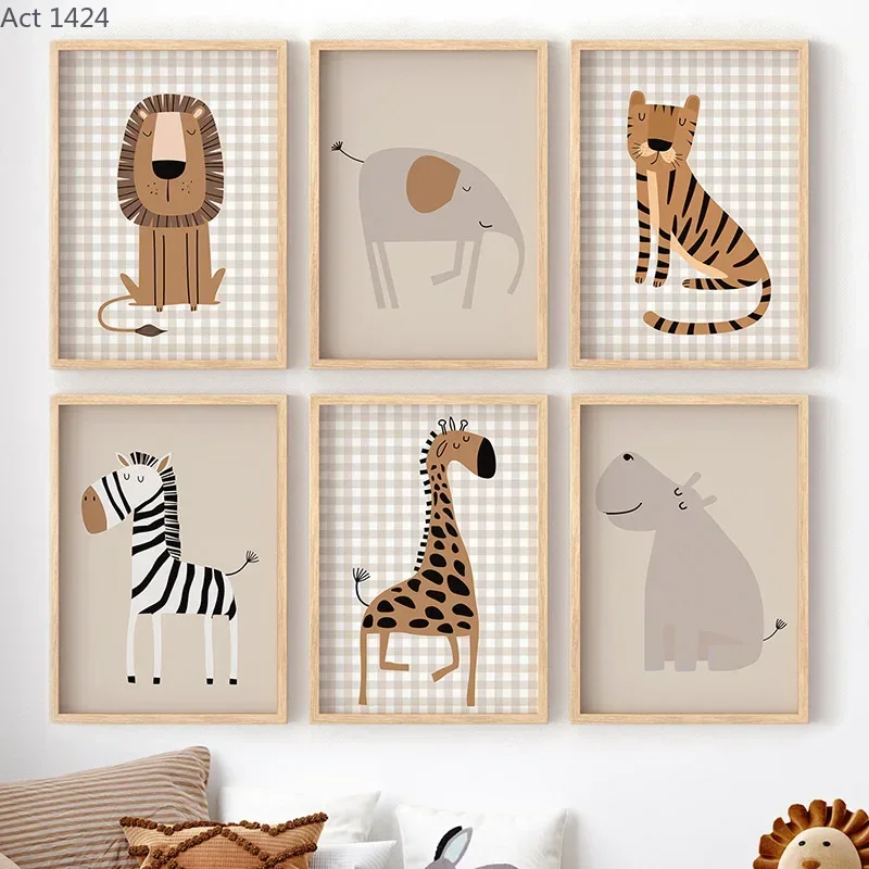 Baby Nursery Jungle - Löwe, Tiger, Elefant, Giraffe, Dschungeltier, Kinderzimmer-Wandkunst,
