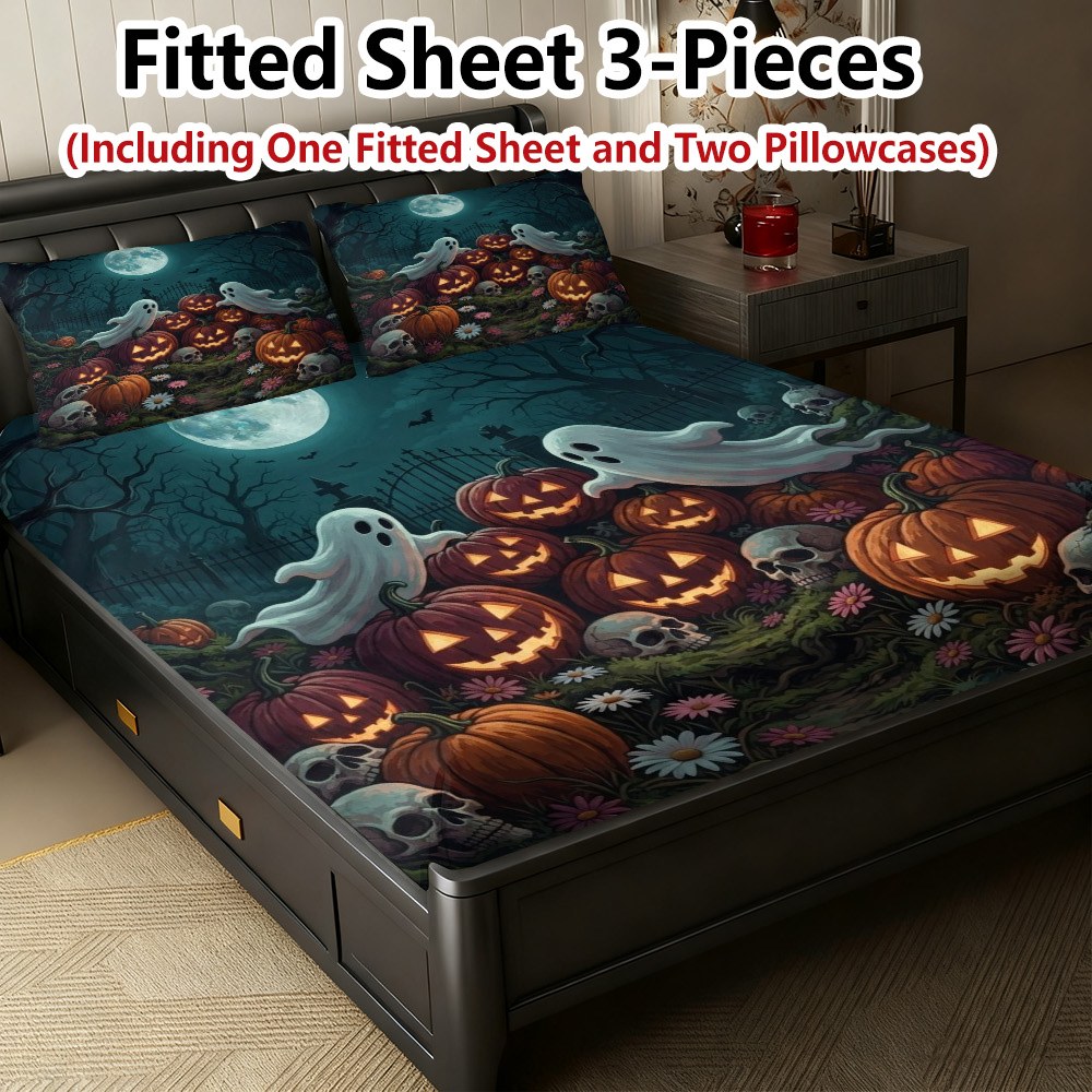 Baby Nursery Home - Halloween-Kürbis-Geist-Spannbettlaken, Matratzenschoner aus atmungsaktivem Polyester-Material (beinhaltet