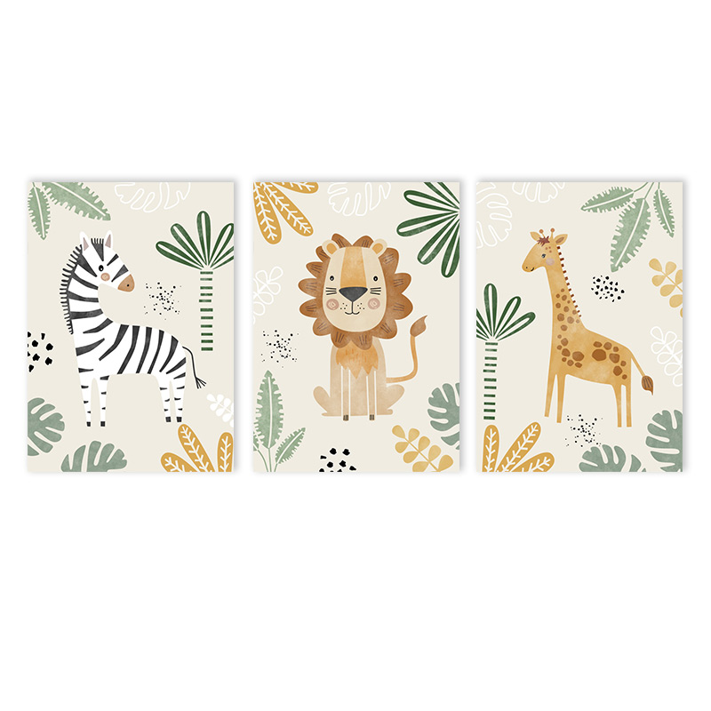 Baby Nursery Jungle - (Ohne Rahmen, 3 Stück) - Niedliches