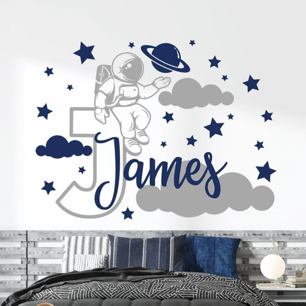 Baby Nursery Panelling - Benutzerdefinierte Name Cartoon Raum Astronaut Stern