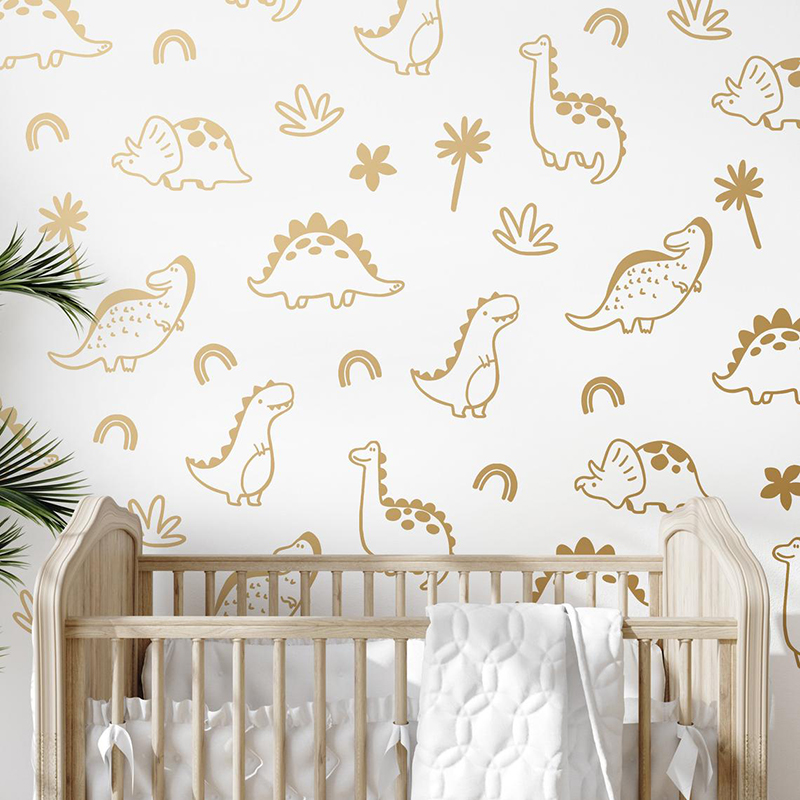 Baby Nursery Panelling - Geometrischer Dinosaurier Baum Regenbogen Wandaufkleber Dschungel