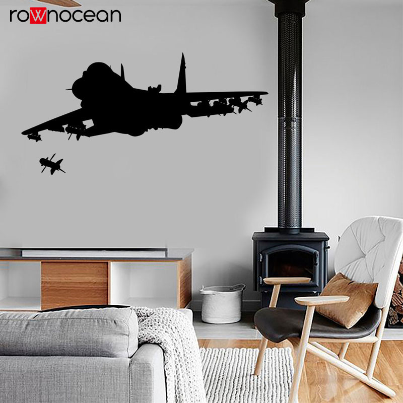 Baby Nursery Wall Decals - Jet Kämpfer Brennen Raketen Military Thema