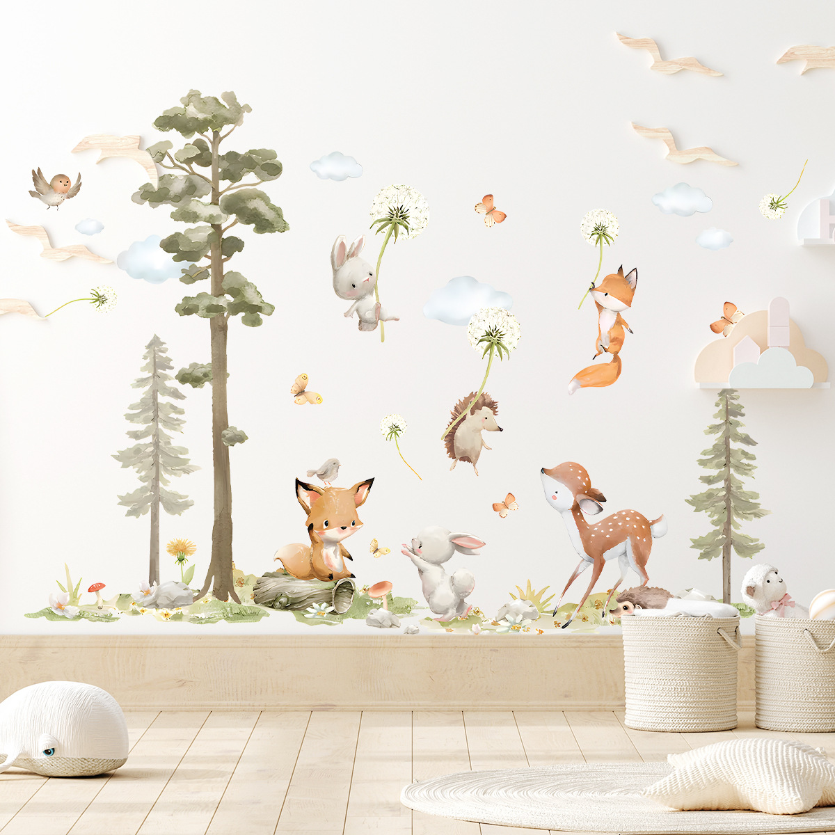 Baby Nursery Wallpaper Girl - Niedliche Waldtiere Wandaufkleber für Kinderzimmer Kinder