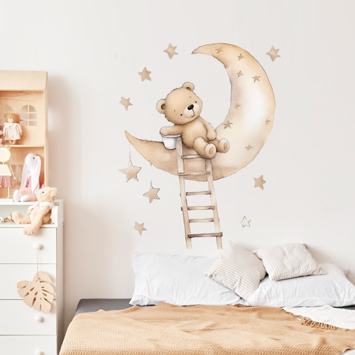 Baby Nursery Wallpaper Girl - Kawaii Bär Stern Wandaufkleber für Kinderzimmer