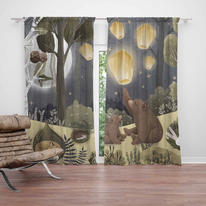 Baby Nursery Office - Wald Kinderzimmer Vorhänge Tier Bär Kinder