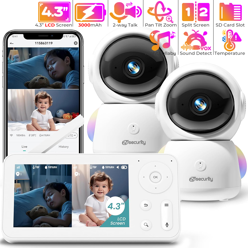 Baby Nursery Temperature - 2K-Babyphone mit 2 Kameras und Audio,