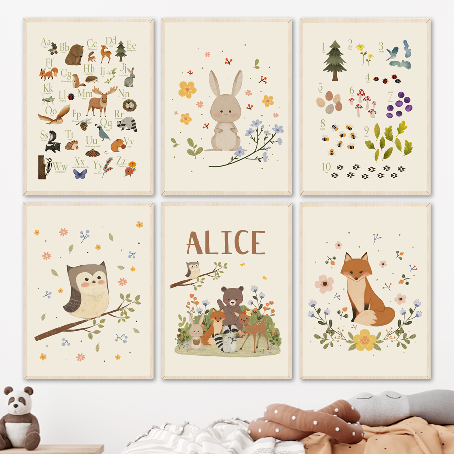 Baby Nursery Paintings - 1 Stück rahmenlose, niedliche Tierposter und