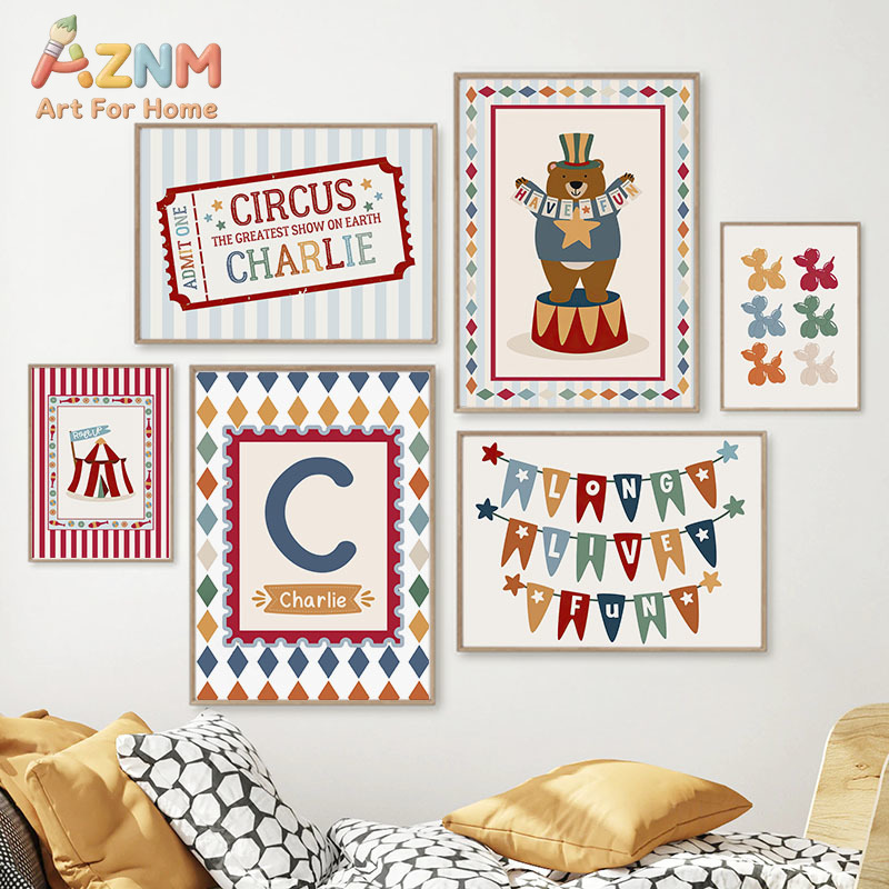 Baby Nursery Paintings - Zirkusbär Zauberer Hund Zitat Kinderzimmer Wandkunst