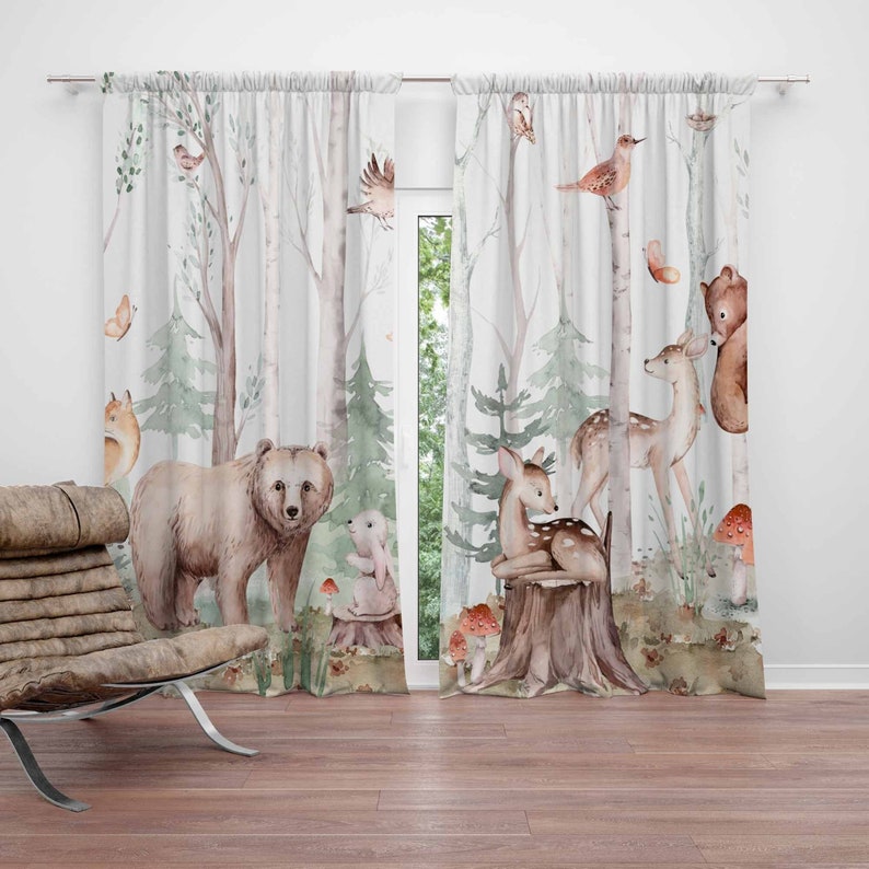 Baby Nursery Office - Waldtiere Vorhänge Kinder Kinderzimmer Vorhänge Black