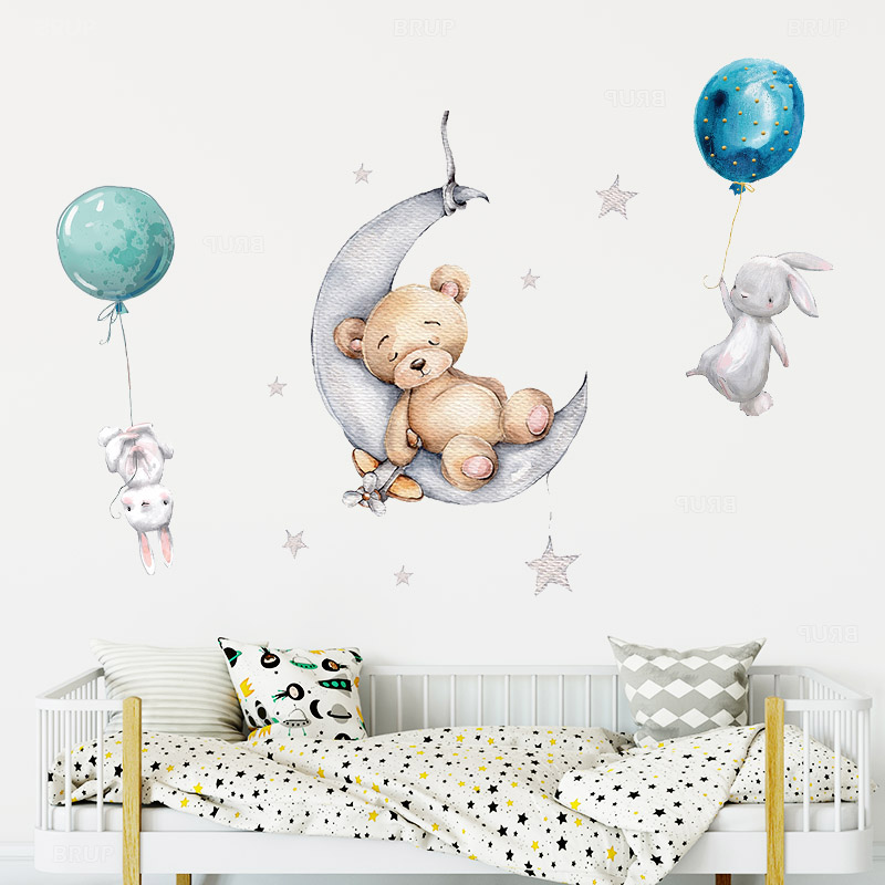 Baby Nursery Panelling - Aquarell Ballon Bunny und Braun Bär