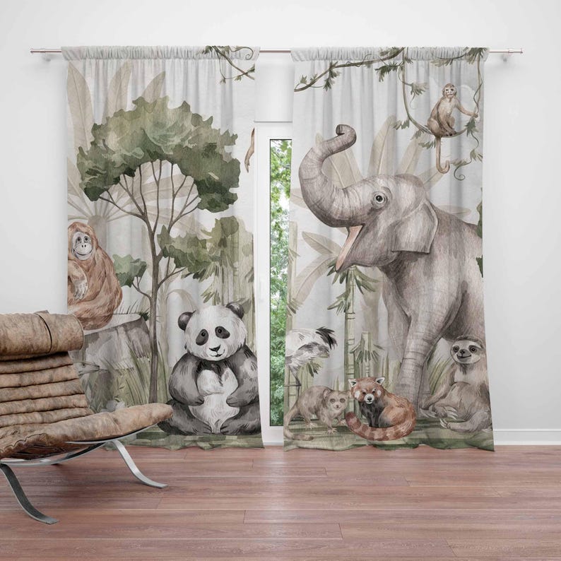 Baby Nursery Office - Safari Tiere Vorhänge Kinder Schlafzimmer Vorhänge