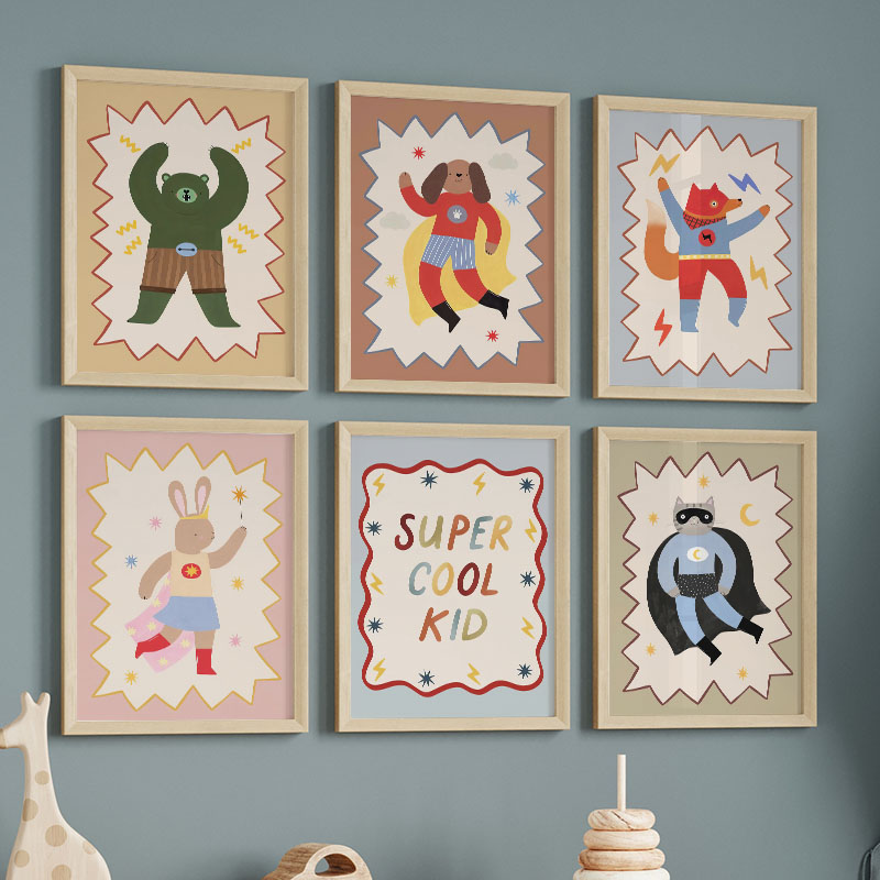 Baby Nursery Paintings - Lustige Cartoon-Wandkunst für Kinderzimmer, Leinwandgemälde mit