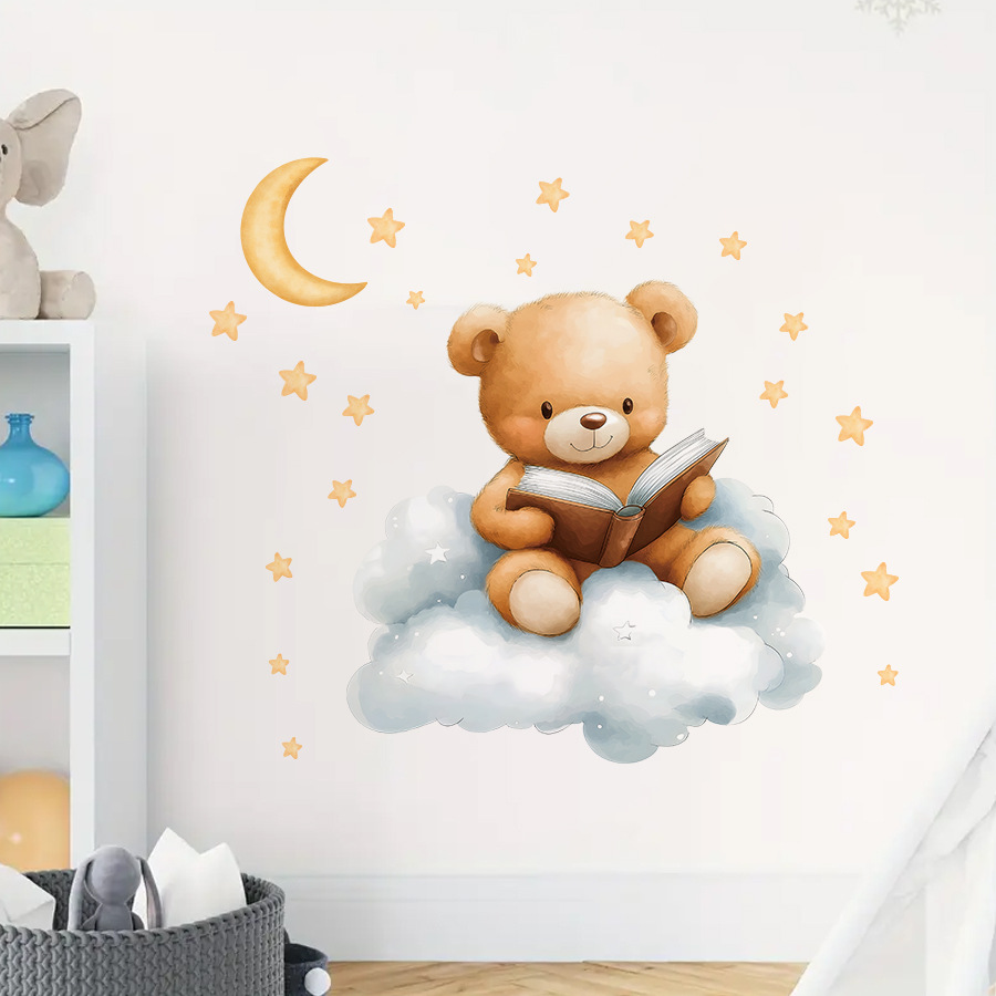 Niedliche Bären-, Mond- und St – Baby Nursery Wallpaper Girl Bewertung und Preis