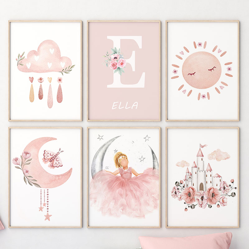 Rosa Engel Mädchen Sonne Mond  – Baby Nursery Paintings Bewertung und Preis