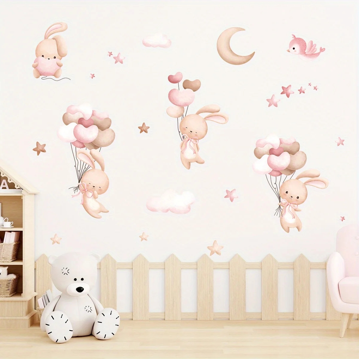 Niedliche Kaninchen-Ballon-Wan – Baby Nursery Wallpaper Girl Bewertung und Preis