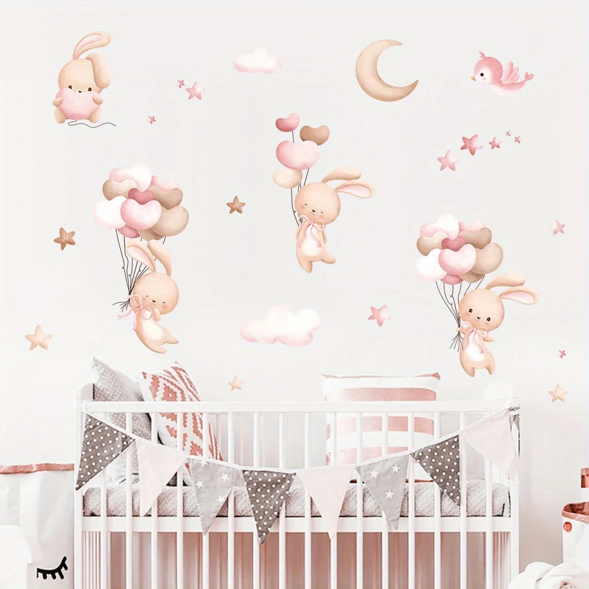 Niedliche Kaninchen-Ballon-Wan – Baby Nursery Wallpaper Girl Bewertung und Preis