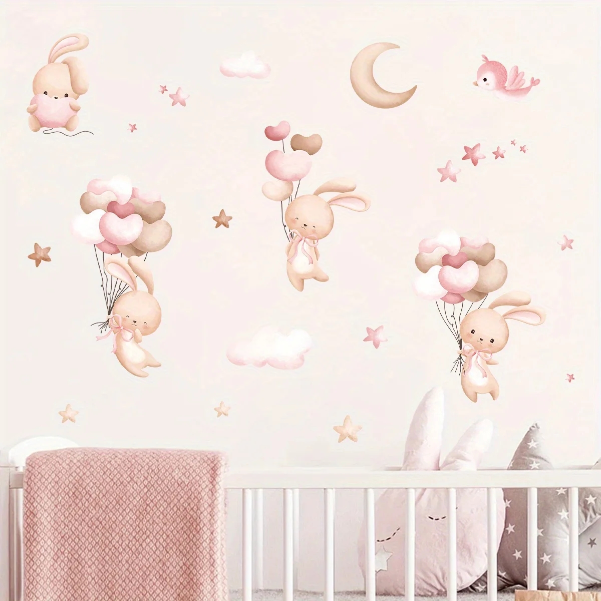 Niedliche Kaninchen-Ballon-Wan – Baby Nursery Wallpaper Girl Bewertung und Preis