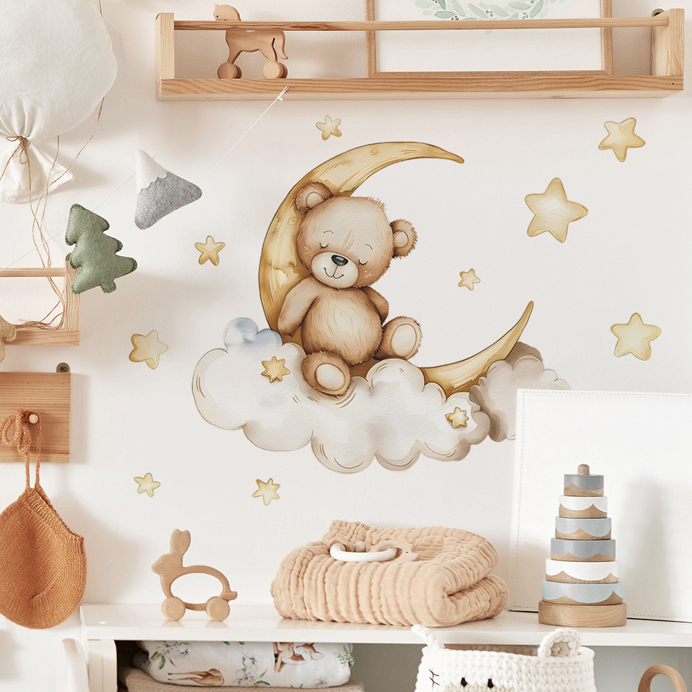 Niedliche Bären-Mond-Stern-Wan – Baby Nursery Wallpaper Girl Bewertung und Preis