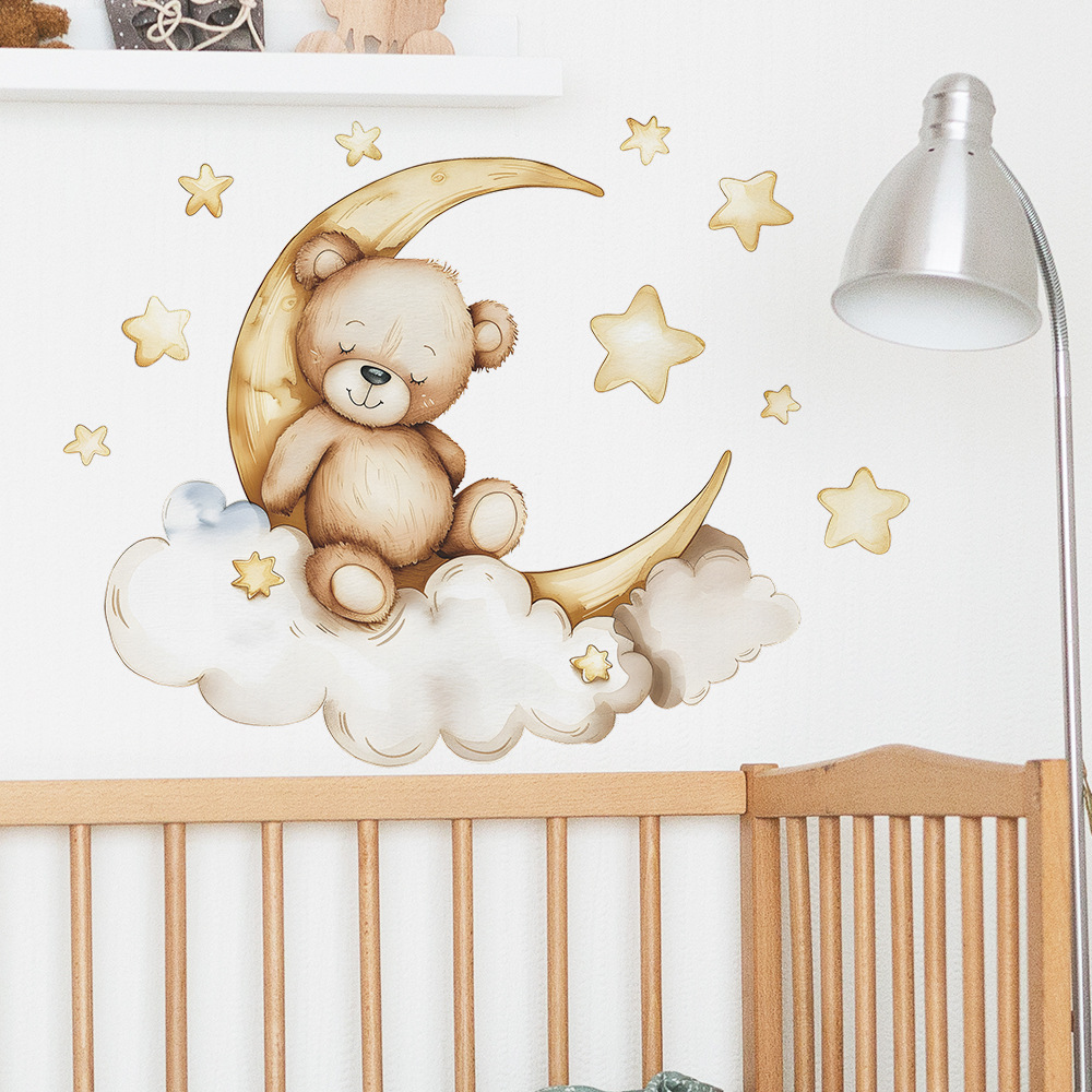 Niedliche Bären-Mond-Stern-Wan – Baby Nursery Wallpaper Girl Bewertung und Preis