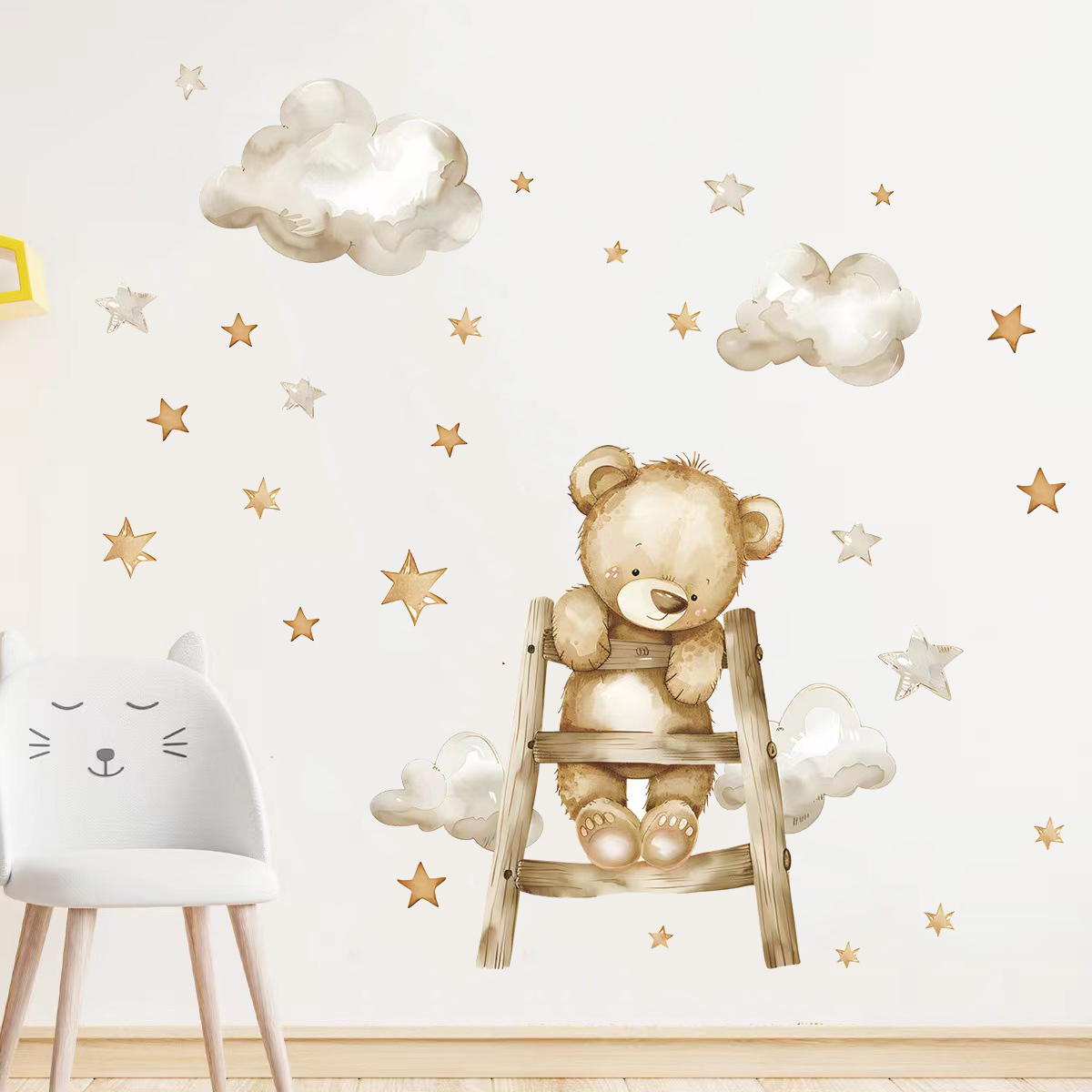 Niedliche Bären-Mond-Stern-Wan – Baby Nursery Wallpaper Girl Bewertung und Preis
