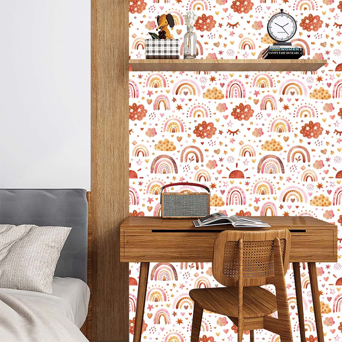 Regenbogen-Tapete zum Abziehen – Baby Nursery Wallpaper Girl Bewertung und Preis