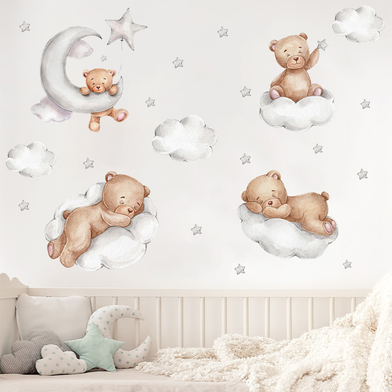Kawaii Cartoon Bär Wandaufkleb – Baby Nursery Wallpaper Girl Bewertung und Preis