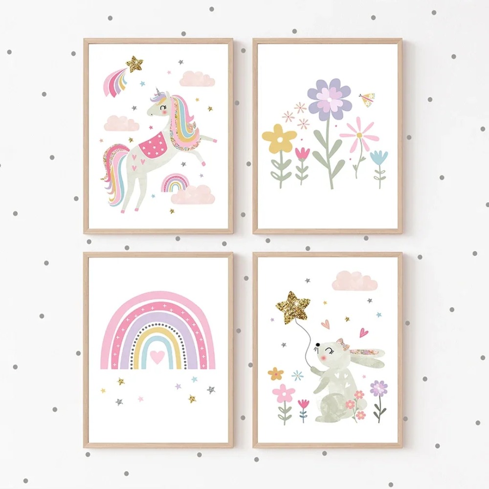 Rosa Einhorn Kaninchen Regenbo – Baby Nursery Paintings Bewertung und Preis